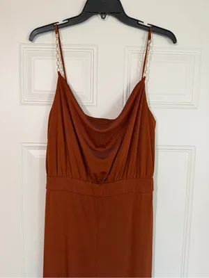Jason Wu Emmett Cowl Neck Jumpsuit Wide Leg Retro Disco Jewel Strap Large Boho thumbnail 3