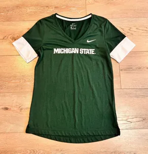 Nike Dri-FIT Michigan State Spartans Womens V-Neck Athletic T-Shirt Medium‎ M thumbnail 1