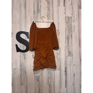 Abercrombie & Fitch Brown Ruched Mini Dress Puff Sleeve Bodycon Dress XXSP thumbnail 3