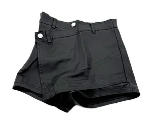 High Waist Denim Shorts High Rise Jeans Shorts Skort Pants Summer Faux Leather thumbnail 1
