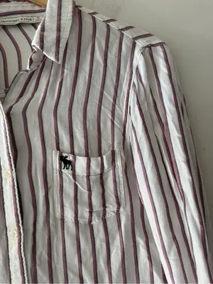 Abercrombie & Fitch Stripe Button Down‎ Top Moose Embroidered Logo Y2K thumbnail 3