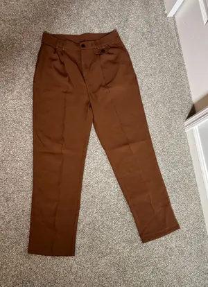 SHEIN Women Brown High Waisted Pleated Straight Leg Dress Pants Trousers Size L thumbnail 1