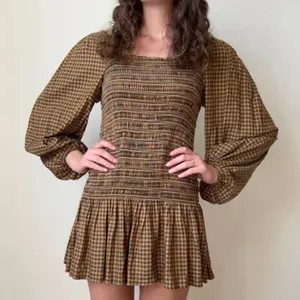 Urban Outfitters plaid smocked long sleeve mini dress thumbnail 1