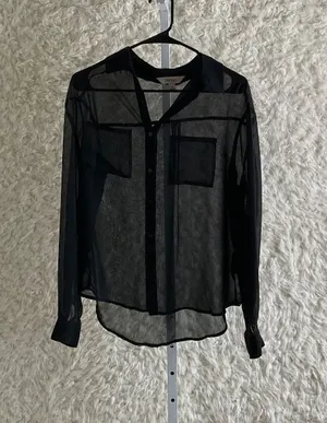 DECREE WOMEN'S LONG-SLEEVE BLACK BUTTON UP SHIRT~SIZE MEDIUM thumbnail 1