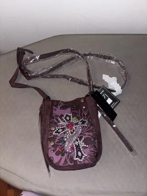 NWT Ed Hardy Y2K Rhinestone Crossbody Purse Purple Suede Crystal Cross Studded thumbnail 3