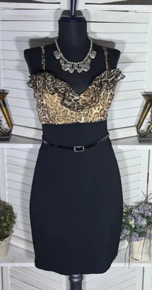 vintage Y2K dress animal print black sweetheart ruffles cocktail grunge glam 11 thumbnail 1