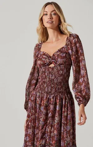 💕ASTR💕 Arlette Floral Sweetheart Long Sleeve Maxi Dress Floral Print Small NWT thumbnail 3