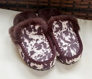 Cowhide print slippers thumbnail 1