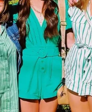 Lime lush belted green romper thumbnail 2