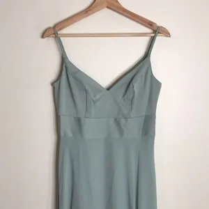 David's Bridal Women's Dusty Sage Long Spaghetti V Neck Formal Dress 4 thumbnail 3