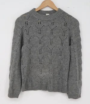 Gap Sweater Womens XS Pointelle Knit Gray Long Sleeve Crew Neck Excellent thumbnail 1