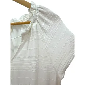 Cloth & Stone White Short Sleeve Ruffle Tie Neck Mini Dress Size M Rayon Linen‎ thumbnail 8