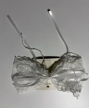Francescas White Lace Bridal Hair Bow Clip with Faux Pearls and Satin Ribbon thumbnail 1