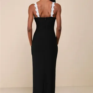 Lulu's Elegant Black Maxi Dress with White Lace thumbnail 2