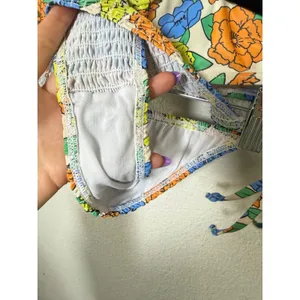 Floral Smocked Bikini Set Blue Orange Yellow Ruched Two‎ Piece Swimsuit Small thumbnail 7