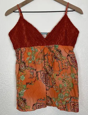 Funkadelic Y2K Boho Crochet Lace Paisley Tank Top Size Large thumbnail 1