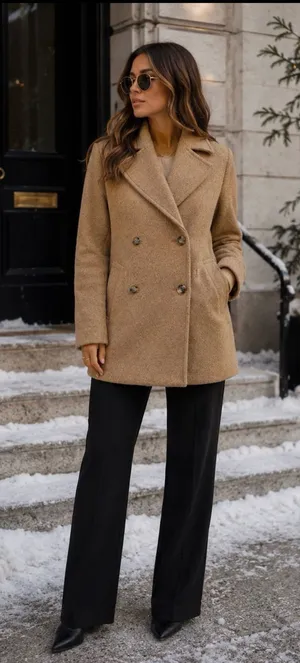 Talbots Wool Blend Camel Double-Breasted Peacoat thumbnail 1