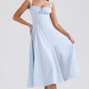 HOUSE OF CB 'Carmen' Soft Blue Cotton Bustier Sundress NWOT thumbnail 6