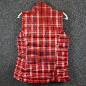 Lands' End Down Puffer Vest Womens S 6/8 Red Tartan Plaid‎ Zip Insulated thumbnail 2
