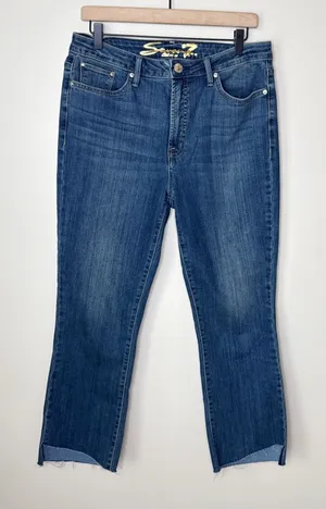 7 For All Mankind Luxe Straight Leg Cropped Jeans Size 10 Raw Hem High‎ Rise thumbnail 1
