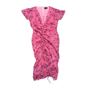 Majorelle Elaine Floral Midi Dress Women Size M Pink Excellent Ruched Ruffle Hem thumbnail 2