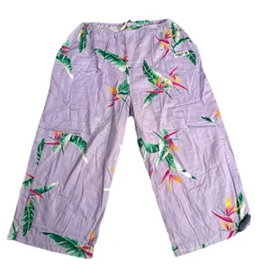 Banana Bay Trousers Pants Size Medium Palm Floral Pattern Resortwear Cropped USA thumbnail 1