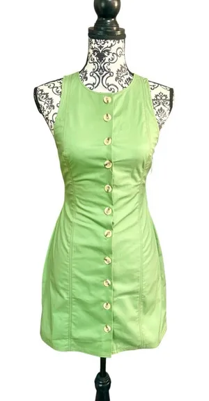 KIMCHI BLUE Sandy Open Back Green Button-Front Sleeveless Mini Dress thumbnail 1