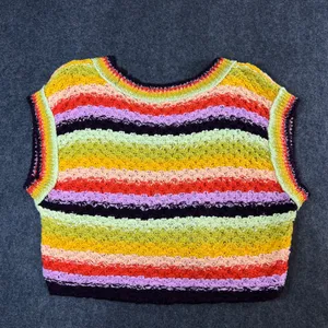 Free People Striped Sweater Vest V-Neck Multicolored Knit Boho L Hippie Festival thumbnail 2