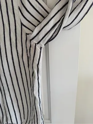 Ellen Tracy Linen Blend Striped Tie Front Bell Sleeve‎ Top Medium thumbnail 5