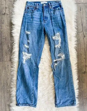 Kancan Women's Stephanie Ultra High Rise 90's Distressed Boyfriend Jean thumbnail 2