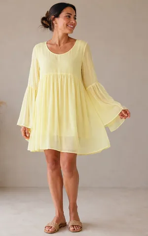 Anthropologie LACAUSA‎ Butter Yellow Sunday Seashell Babydoll Tunic Dress thumbnail 1