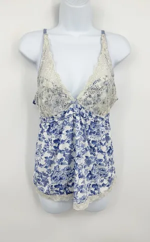 Laura Ashley Blue Floral Lace V Neck Camisole Top Size Large Fairy thumbnail 1