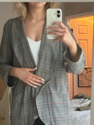 Sienna Sky Plaid Houndstooth Open Front Lightweight Blazer Jacket thumbnail 1