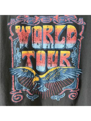 BAEVELY Biker World Tour Edgy Grunge Distressed Cotton Graphic Tee size large thumbnail 5