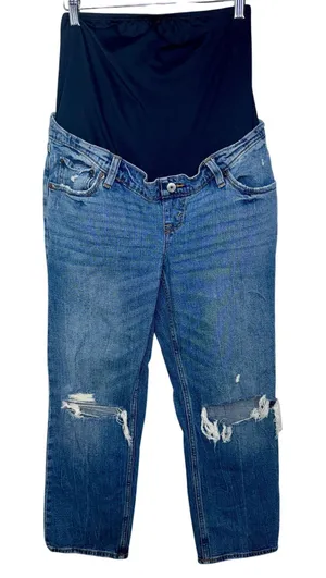 Abercrombie & Fitch Ankle Straight Maternity Blue Denim Distressed Jeans Sz 27 4 thumbnail 1