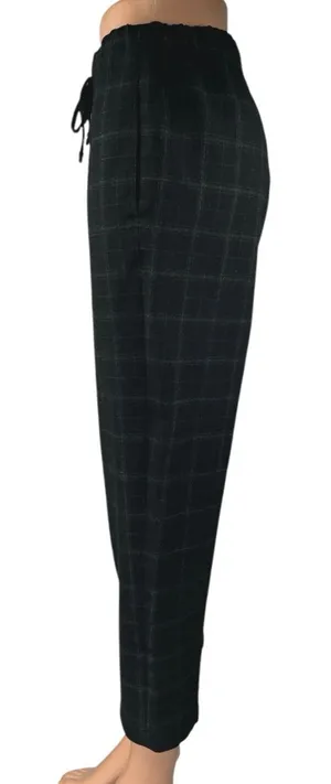 Aritzia The Group Babaton Black Plaid Tartan Straight Cropped Trousers Pants XS thumbnail 1