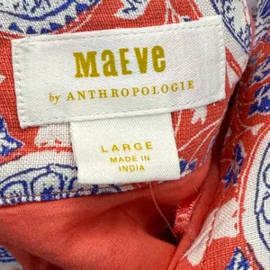 Maeve Anthropologie Halter Dress Button Front Linen‎ Blend Red Blue Large thumbnail 7