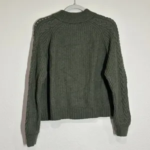 J. Crew Women's Size Large Cable Knit Pom Pom Mockneck Sweater Forest Green thumbnail 4