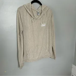 Barbell Workout Lightweight Hoodie Womens Large Beige Gym Pullover thumbnail 2