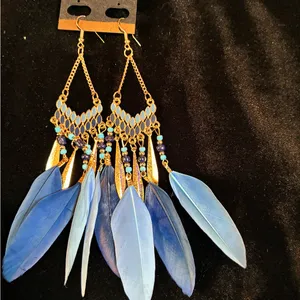 Bohemian Blue Feather Earrings thumbnail 2