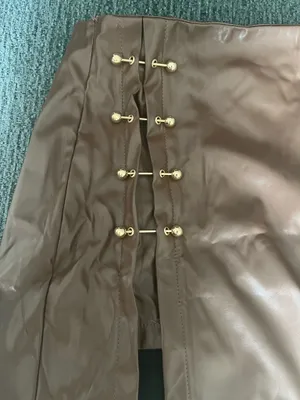 Faux leather brown skirt with gold accents thumbnail 2