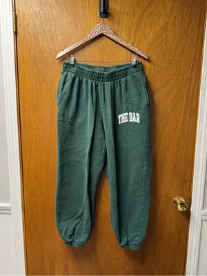 The Bar Varsity Fleece Sweatpants Hunter Green White XL READ thumbnail 16