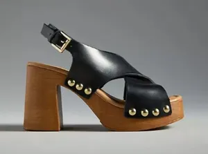 Anthropologie Genuine Leather Studded Wood-Bottom Platform Sandals thumbnail 1