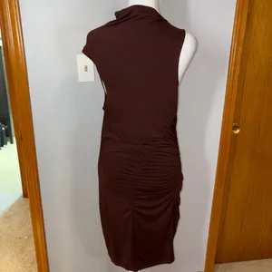 Anthropologie Ruched Mock Neck Knit Dress‎ Cocoa Plum Fitted Sleeveless Bodycon thumbnail 6