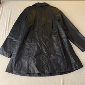 Centigrade Leather Coat women‎ L Black Floral Lining Mid Length Jacket vintage thumbnail 5
