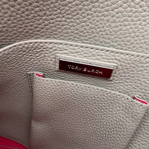 Tory Burch Perry Tote Taupe Pebbled Leather Shoulder Bag Classic Preppy Neutral thumbnail 4