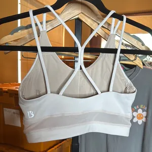Buffbunny Cream Strappy Sports Bra Open Back Mesh Band Workout Size Small thumbnail 6