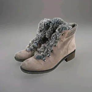 Sam Edelman Boots Women Size 8 Gray Suede Shoes Faux Fur Trim Suede Leather thumbnail 2