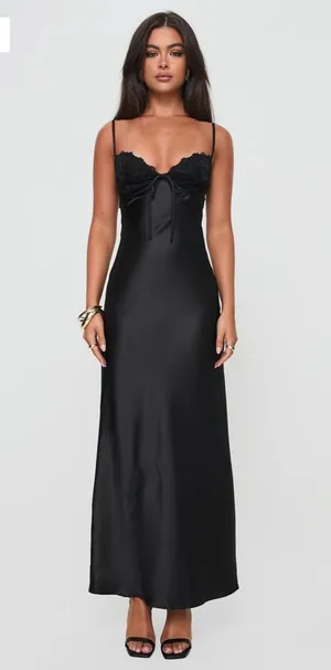Princess Polly Black Maci Dress with Lace Detail thumbnail 1