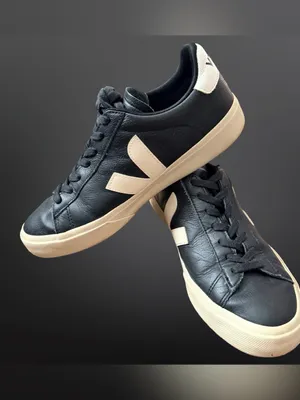 VEJA Campo Black & White Leather Sneakers — Women’s 10 thumbnail 6